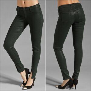 J BRAND Vera Coated Skinny Jeans 28 Slit Hem Front Black Mid Rise